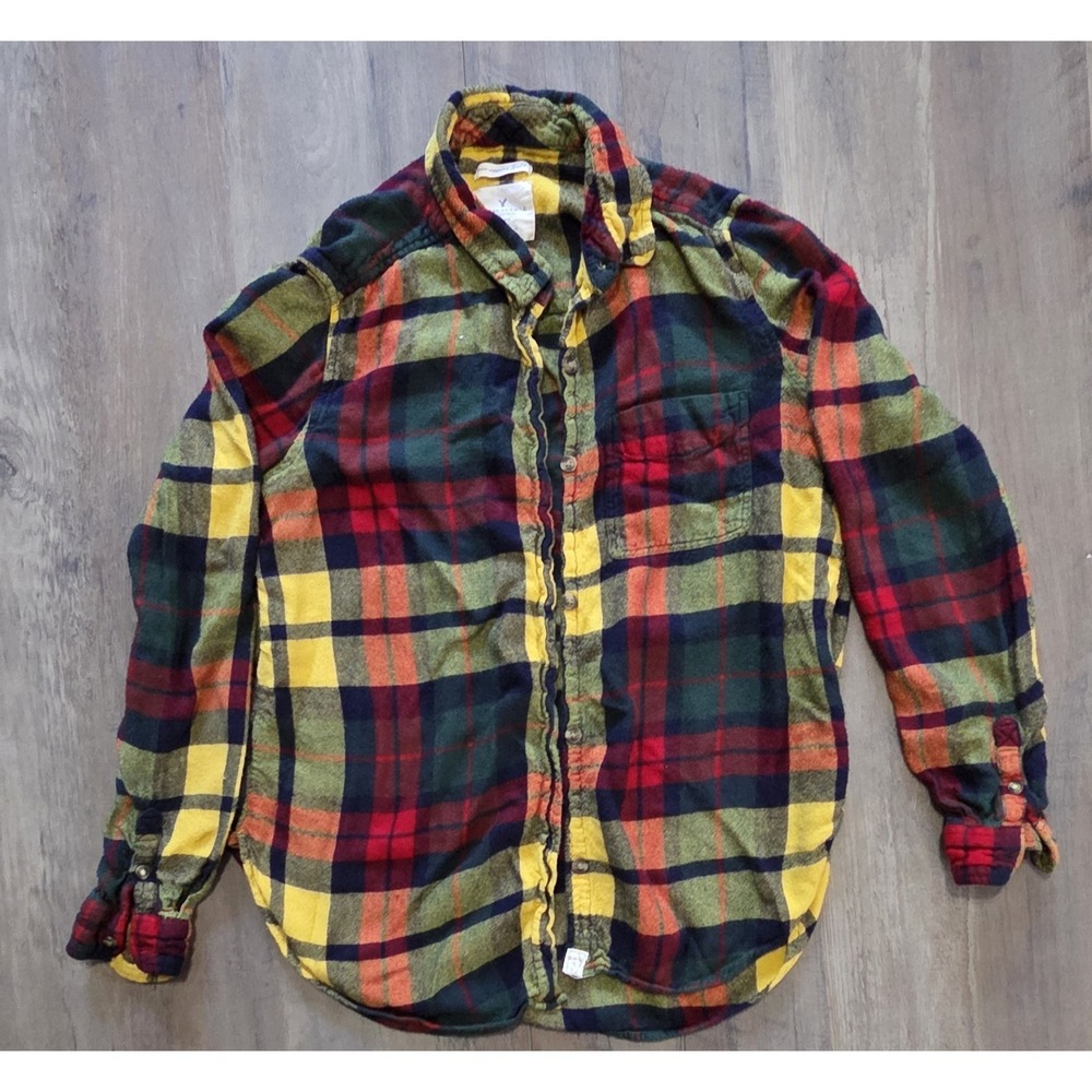Plaid Button-Front Flannel Shirt - Yellow Multi
